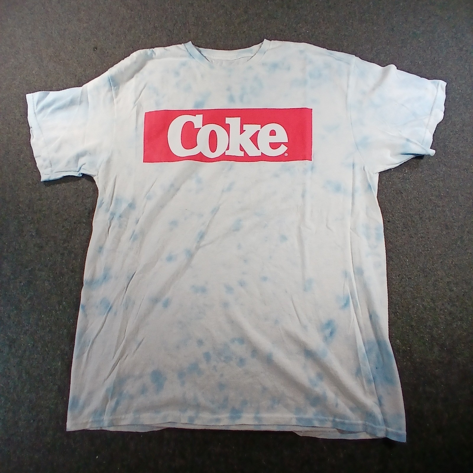 Coca-Cola T-Shirt Mens Large Blue White Tie Dye Box Logo Graphic Tee